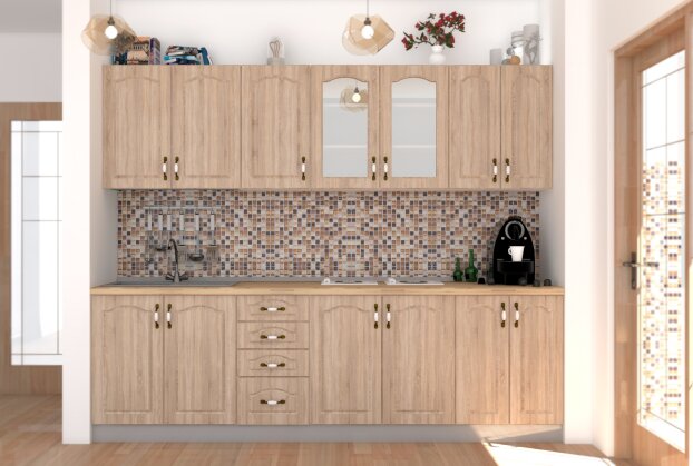 Bucatarie Zebra 2.6m MDF Sonoma - frezare mustata